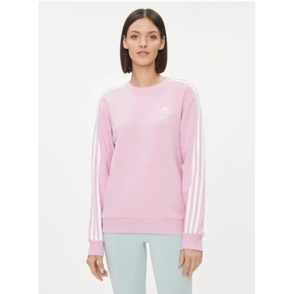 Adidas 3-Stripes Fleece Sweatshirt Womens XS Pink Streetwear Sporty Pullover NEW